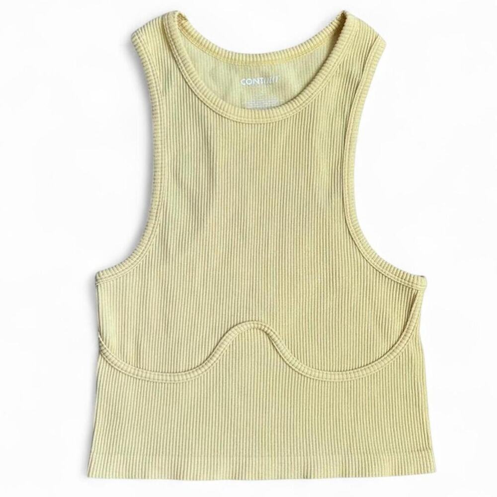 Butter Yellow Ribbed Racerback Tank Top Fitted Stretch Women’s Small